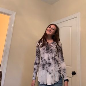 Long sleeve, tie-dye, American Eagle shirt.